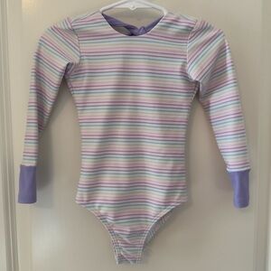 Rainbow Striped Long Sleeve Kids One Piece Swimsuit